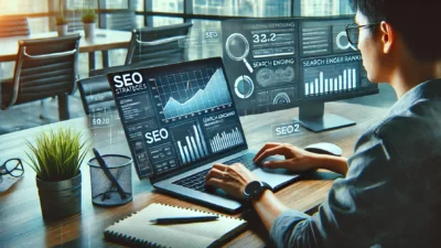 Digital marketer working on SEO strategies to optimize website traffic