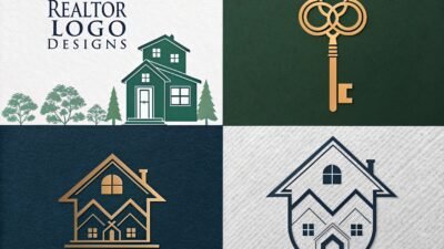 Professional realtor logos showcasing houses and modern typography.